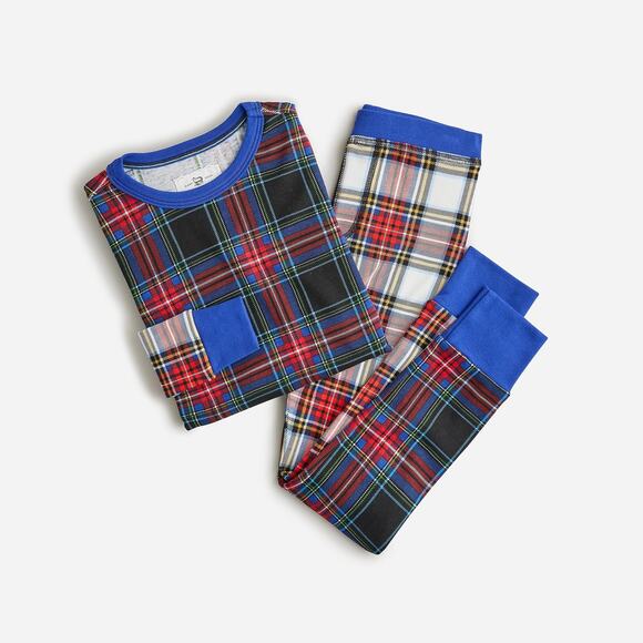 J. Crew Crewcuts Boy's Long-Sleeve Super Soft Sleep Set Tartan Blue Red Size 12 - Picture 1 of 16